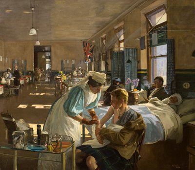 Pierwszy ranny w londyńskim szpitalu, sierpień 1914 r. autorstwa John Lavery
