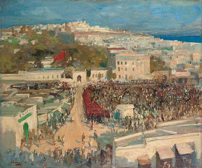 Flaga Maurów, wywieszona na poselstwie niemieckim, Tanger autorstwa John Lavery