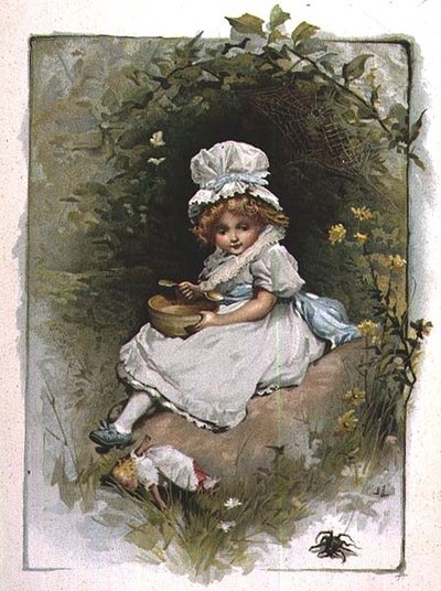 Mała Panno Muffet, z ilustrowanej książeczki z wierszykami dla dzieci autorstwa John Lawson