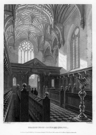 Brazen Nose Brasenose College Chapel, Oxford University, 1835. autorstwa John Le Keux