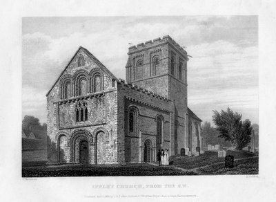 Kościół Iffley od południowego-zachodu, Oxfordford, 1834. autorstwa John Le Keux