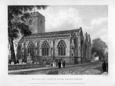Magdalen Church, z Broad Street, Oxford, 1833. autorstwa John Le Keux