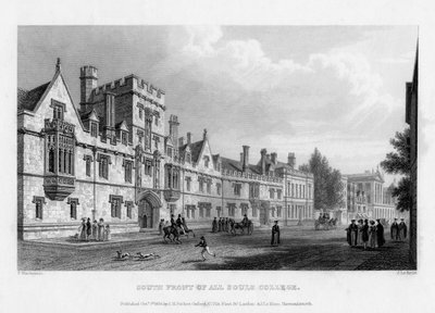 Południowy front All Souls College, Oxford University, 1834. autorstwa John Le Keux