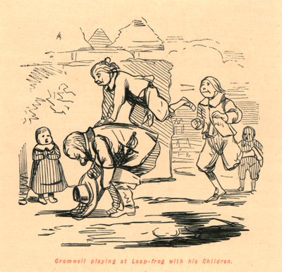 Cromwell bawiący się w Leap-Frog ze swoimi dziećmi, 1897. autorstwa John Leech