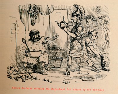 Curius Dentatus odrzucający wspaniały dar ofiarowany przez Samnitów, 1852 r. autorstwa John Leech