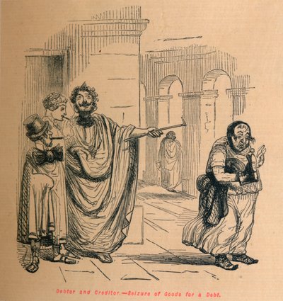 Dłużnik i wierzyciel - Zajęcie mienia za dług, 1852 autorstwa John Leech