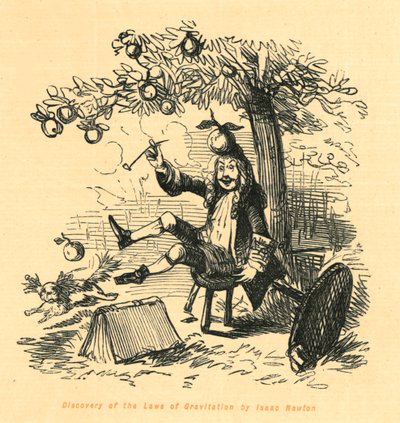 Odkrycie praw grawitacji przez Izaaka Newtona, 1897. autorstwa John Leech