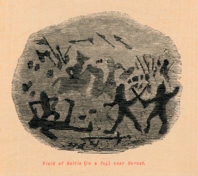 Pole bitwy we mgle w pobliżu Barnet, autorstwa John Leech