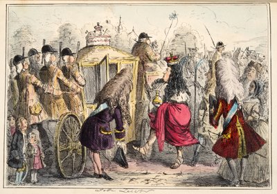 Georgey Porgey the First wybiera się na przejażdżkę swoim State Coachy Pachy, z The Comic History of England, pub. 1864 (akwaforta ręczna) autorstwa John Leech