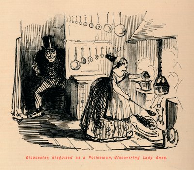 Gloucester, przebrany za policjanta, odkrywa Lady Anne, autorstwa John Leech