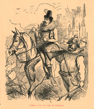 Jakub I w drodze do Anglii, 1897. autorstwa John Leech