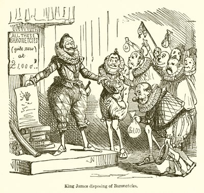 Król Jakub pozbywa się baronet autorstwa John Leech
