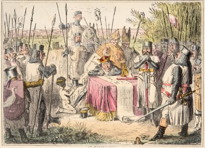 King John Signing Magna Carta, z The Comic History of England, wyd. 1864 (akwaforta ręczna) autorstwa John Leech