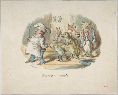 Personel kuchenny (recto); Górski krajobraz z wędrowcem (verso) autorstwa John Leech