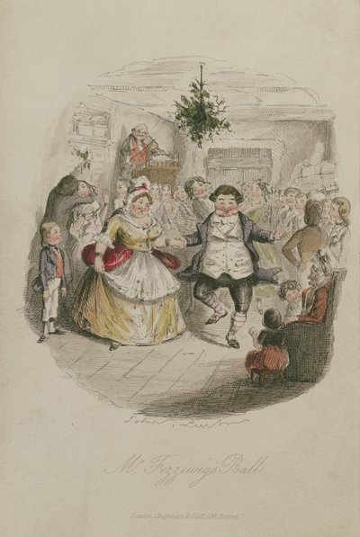 Pan Fezzywigs Ball, ilustracja z Opowieści wigilijnej Karola Dickensa (1812-1870), pub.1843 (ręcznie kolorowana grawerunek) autorstwa John Leech