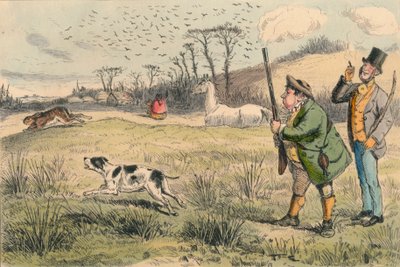 Pan Jogglebury Crowdey z psem i pistoletem, lata 60. XIX wieku. autorstwa John Leech