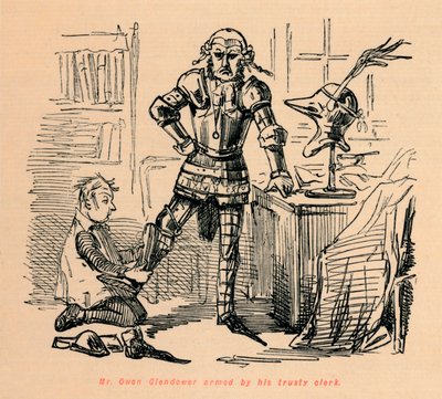 Pan Owen Glendower uzbrojony przez swojego zaufanego urzędnika, c1860, c1860 autorstwa John Leech