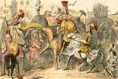 Pyrrhus przybywa do Włoch ze swoją trupą autorstwa John Leech