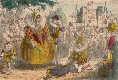 Królowa Elżbieta i Sir Walter Raleigh, 1850 autorstwa John Leech