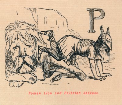 Roman Lew i Falerian Jackass, 1852 autorstwa John Leech