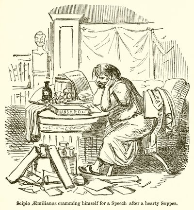 Scypion Aemilianus wkuwa się w mowę po obfitej kolacji autorstwa John Leech