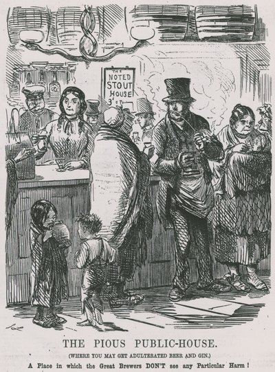 The Pobożny Dom Publiczny, gdzie można dostać zafałszowane piwo i gin autorstwa John Leech