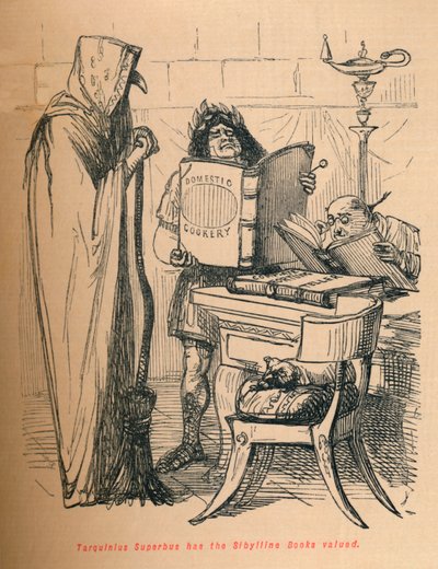 Tarquinius Superbus ma cenione Księgi Sybilli, 1852 autorstwa John Leech