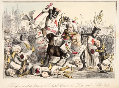 Wspaniała walka Richarda Coeur de Lion i Saladyna z The Comic History of England, wyd. 1864 (akwaforta ręczna) autorstwa John Leech