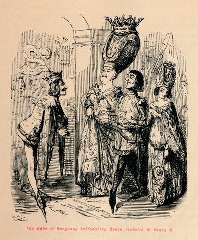 Książę Burgundii przedstawiający królową Izabelę Henrykowi V, ok. 1860, ok. 1860 autorstwa John Leech