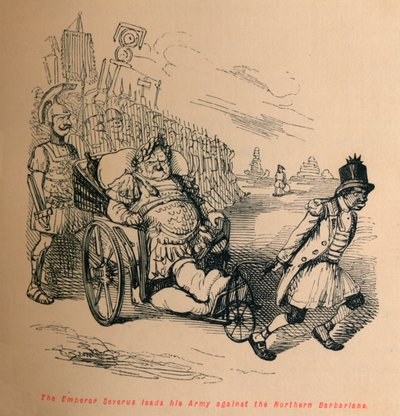 Cesarz Sewer prowadzi swoją armię przeciwko północnym barbarzyńcom, c1860, c1860 autorstwa John Leech