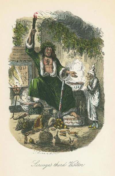 Duch teraźniejszości bożonarodzeniowej pojawia się Scrooge