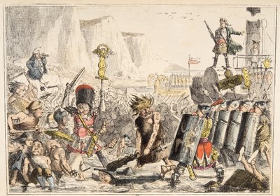 The Landing of Julius Caesar z The Comic History of England, wyd. 1864 (akwaforta ręczna) autorstwa John Leech