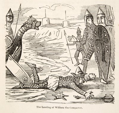 The Landing of William the Conqueror, z The Comic History of England, wyd. 1864 (drzeworyt) autorstwa John Leech