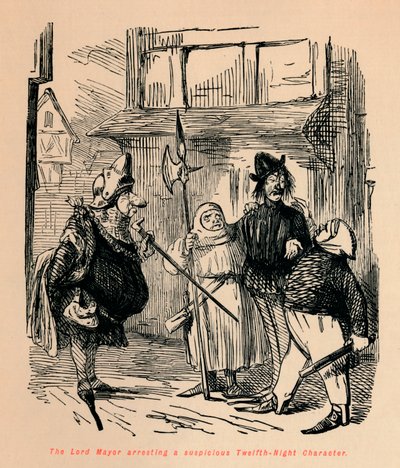 Burmistrz aresztuje podejrzaną postać Dwunastej Nocy, c1860, c1860 autorstwa John Leech