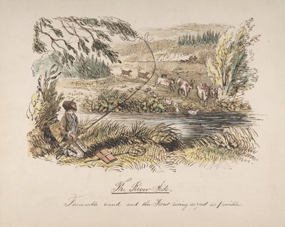 Brzeg rzeki, sprzyjający wiatr i pstrąg wznoszący się najszybciej jak to możliwe, 1830-64. autorstwa John Leech