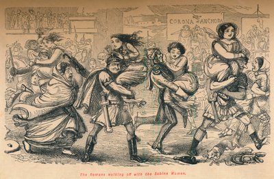 Rzymianie odchodzą z kobietami Sabinki, 1852 autorstwa John Leech