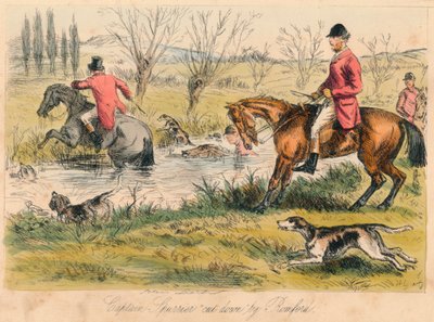 Kapitan Spurrier ścięty przez Romforda, 1865. Artyści: John Leech, Hablot Knight Browne. autorstwa John Leech and Hablot Knight Browne