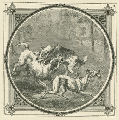 Psy i kość (grawerowanie) autorstwa John Leighton