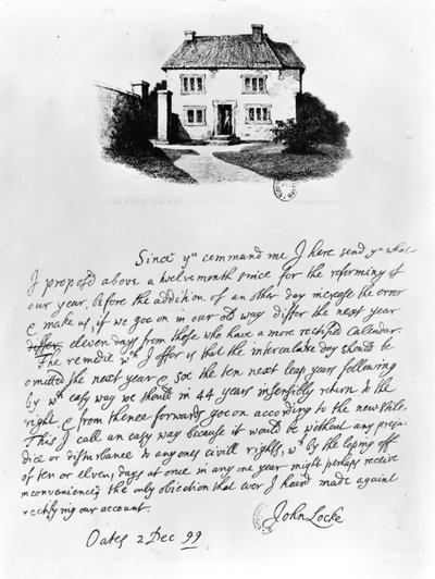 Faksymile listu ilustrującego dom, w którym Locke (1632-1704) urodził się w Wrington, Somerset (pióro i atrament na papierze) autorstwa John Locke