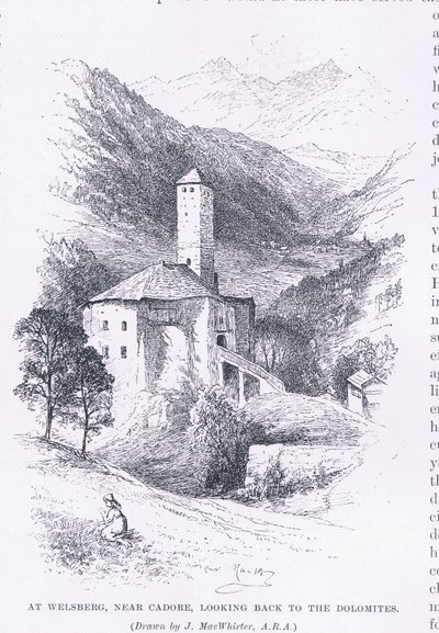 W Welsberg, niedaleko Cadore, patrząc wstecz na Dolomity, z The Magazine of Art 1893, Cassell and Company autorstwa John MacWhirter