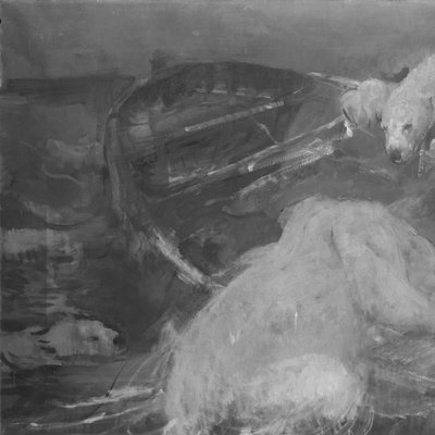Niedźwiedzie polarne wspinają się na pływającą slupę autorstwa John Macallan Swan