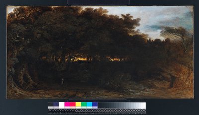 Zmierzch w lasach, 1850 (olej na papierze ułożony na płótnie) autorstwa John Martin
