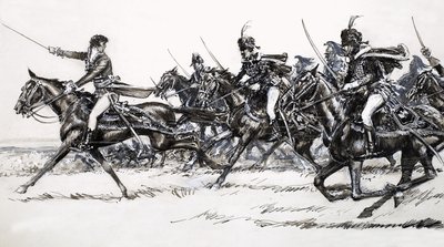 Szarża kawalerii autorstwa John Millar Watt