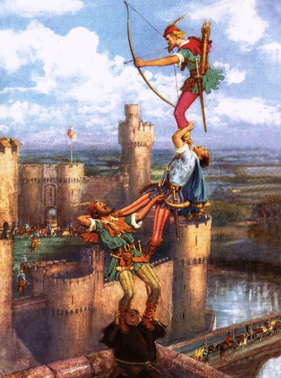 Robin Hood strzelający do zamku Nottingham autorstwa John Millar Watt