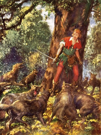Robin Hood uwięziony przez wilki autorstwa John Millar Watt