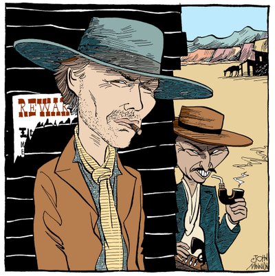 Clint Eastwood i Lee Van Cleef, karykatura autorstwa Johna Minniona autorstwa John Minnion