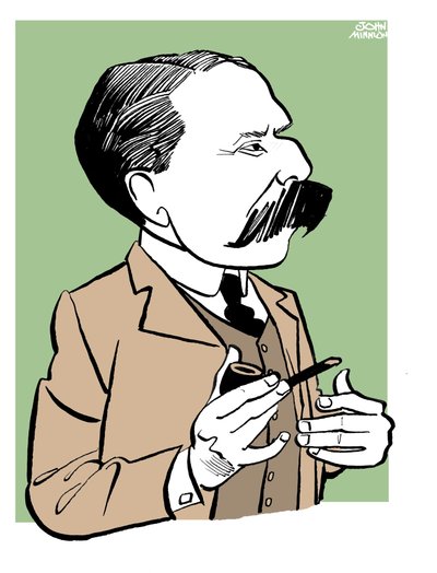 Edward Elgar - karykatura trzymająca fajkę autorstwa John Minnion