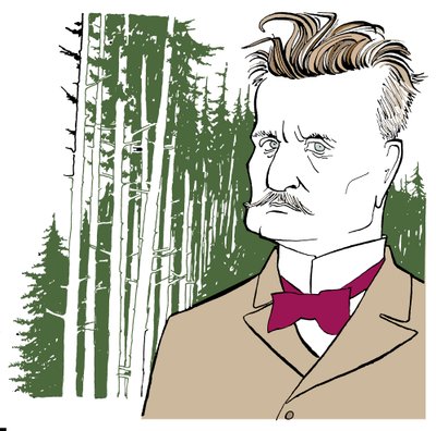 Jean Sibelius na tle fińskich lasów autorstwa John Minnion