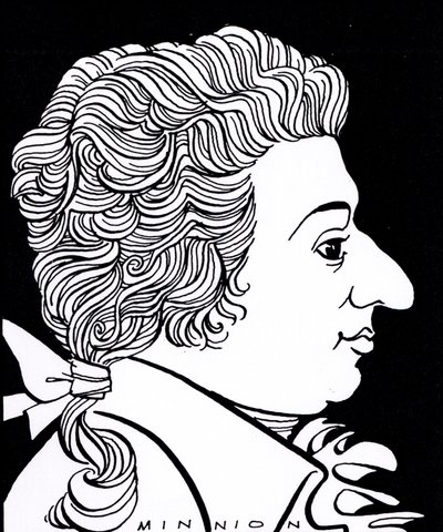 Wolfgang Amadeusz Mozart - karykatura autorstwa John Minnion