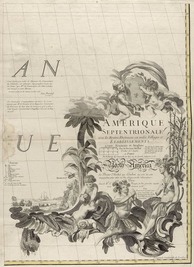 Mapa dominiów brytyjskich i francuskich w Ameryce, 1756 (rycina kolorem konturu na papierze) autorstwa John Mitchell